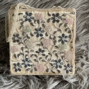 Vintage Pastel Floral Hand Beaded Evening Bag